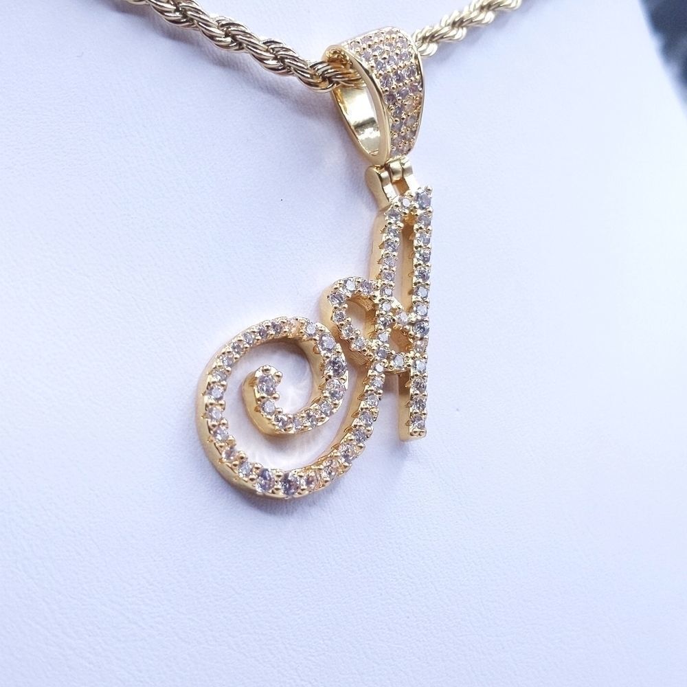18"Rope Chain - Gold Finish Cursive Initial A. - image 2